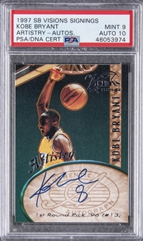 1997 Score Board Visions Signings "Artistry-Autos" #KB Kobe Bryant Signed Card – PSA MINT 9, PSA/DNA 10